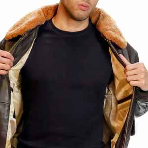 Veste en cuir pour homme tendance et classique, 100% cuir véritable, fermeture éclair, style vintage, rembourrage en coton, imperméable - Product Image 6