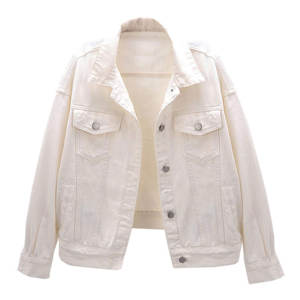 Women Basic Button Down <b>Jean</b> Jacket Coat Plus Size Oversized Soft Cotton Long Sleeve Stand Collar Button <b>Jeans</b> Jacket for Ladies - Product Image 5