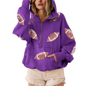 Baseball Football Impression Transfert De Chaleur Imprimé 100% Coton Biologique Polaire Écologique Dames Outwear Surdimensionné 1/4 Zip Pull - Product Image 6