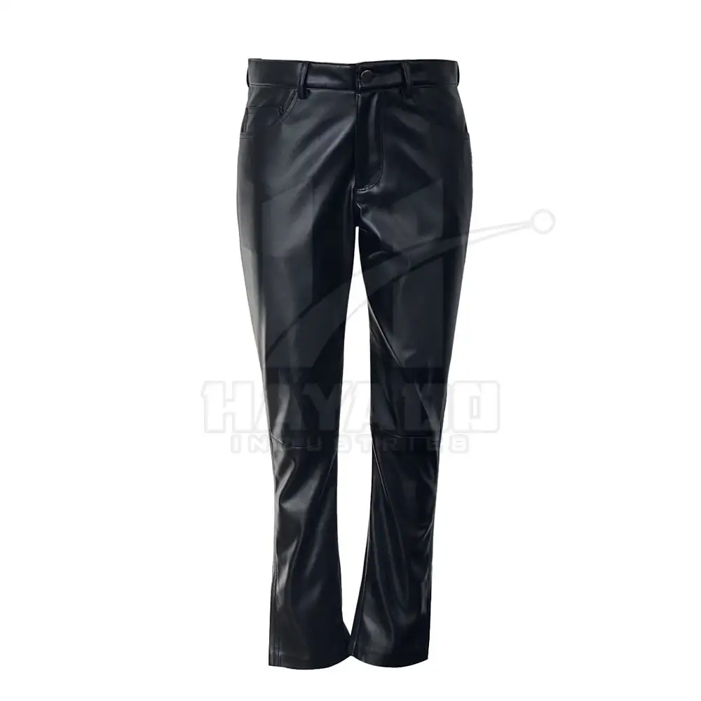 New design fashion men's straight casual stacked Leather Pants New Style Black Pu loose leather pants