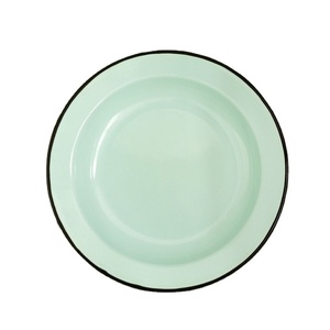 Chargeur de service élégant en métal émail blanc bordure noire décor polyvalent durable pour les espaces commerciaux à domicile pour l'Inde - Product Image 1