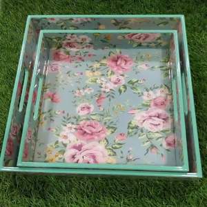 Tema de flores Diseño de madera Bandeja para servir Fiesta Boda y decoración del hogar Comida Sirviendo bebida Bandeja de diseño para servir - Product Image 6