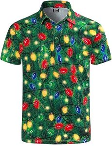 Micah Corporation Sublimated Festive Golf Polo Christmas <b>Tree</b> and <b>Lights</b> Pattern Shirt Breathable Quick Dry - Product Image 1