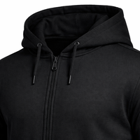 Ensemble de survêtement personnalisé noir uni avec fermeture éclair, veste à capuche et pantalon de jogging en coton et polyester, OEM ODM, unisexe, vêtements de sport écologiques