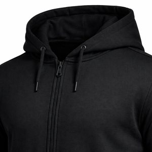 Ensemble de survêtement personnalisé noir uni avec fermeture éclair, veste à capuche et pantalon de jogging en coton et polyester, OEM ODM, vêtements de sport unisexes - Product Image 4