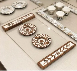 ANTIQUE STOCK AVAILABLE ACRYLIC TRAY SET BEST ELEGANT INLAY COASTERS BONE INLAY SERVING TRAY / <b>MOP</b> TRAY SET - Product Image 1