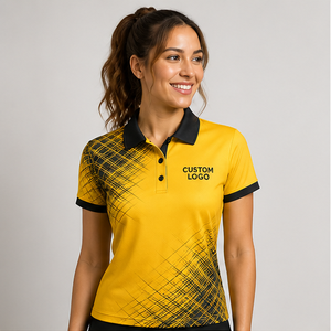 Polo Personalizado para Mujer con Diseño Abstracto en Amarillo y Negro, de Secado Rápido, Transpirable, Manga Corta, Uniforme para Golf, Tenis o Equipo, WPS-0872 - Product Image 1