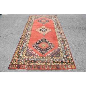 5x9.9 ft Vintage Turkish Rug, Large Rug, <b>Red</b> <b>Wool</b> Rug - Product Image 1