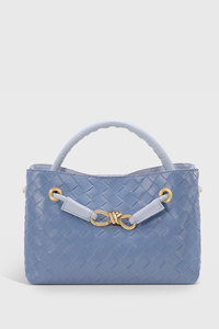 Bolso Tote de Cuero PU con Patrón Tejido Azul para Mujer, con Asa de Nudo, Bolso de Hombro, Fabricante OEM ODM de Marca Privada con Logotipo Personalizado - Product Image 1
