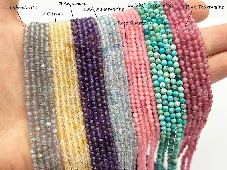 2023 Dainty Natural Faceted Crystal Loose Stone Beads 2mm 3mm 4mm Cutting Natural Gemstone Beads for Jewelry Making