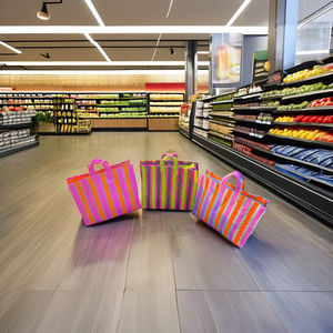 Sac de shopping réutilisable en plastique tissé rayé écologique personnalisé, fabriqué à la main, en nylon recyclé, sacs de plage, cosmétiques - Product Image 4