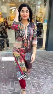 DESIGNER PARTY WEAR HEAVY GEORGETTE IMPRESIÓN DIGITAL BORDADO CROCHET WORK TOP-PENT - Product Image 3