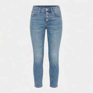 Jeans skinny ajustés pour femmes, tendance actuelle, de haute qualité, décontractés, couleur personnalisée, pantalon en denim délavé, logo à la taille, pantalon - Product Image 1
