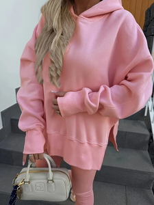 Sweat-shirt à capuche pour femme en tissu éponge imprimé sur mesure avec logo sur le devant, rose clair, manches longues, décontracté, automne-hiver - Product Image 5