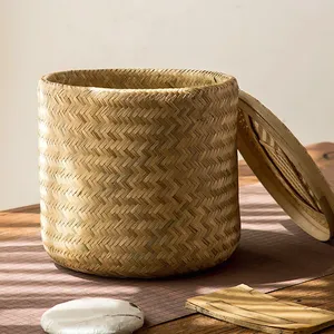 Caja de bambú TRUNGHOA con tapa 100% tejida a mano de fabricante vietnamita artesanías de alta calidad para decoración de regalo de Vietnam - Product Image 1