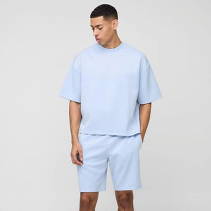 2025 conjuntos de pantalones cortos y camisetas de nuevo diseño 100% algodón logotipo personalizado hombro caído Boxy Fit Twin Set para hombres - Product Image 1