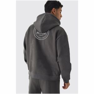 เสื้อฮู้ดแบบสวมหัวสำหรับผู้ชายผ้าฝ้าย100% โอเวอร์ไซส์วินเทจฟอกสีทึบ3D ปักลูกปัดแบบลำลองสำหรับฤดูหนาว - Product Image 5