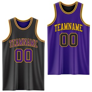 Directo de fábrica al por mayor personalizado Reversible negro púrpura-oro doble cara sublimación baloncesto traje Jersey - Product Image 1