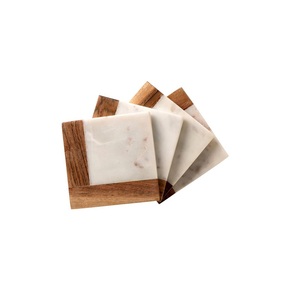 Home Kitchen Table Mats and Pads <b>Wood</b> and Marble Coaster With Brass Rim Bar Home Drink Ware Cup Coaster Top Selling Product - Product Image 2