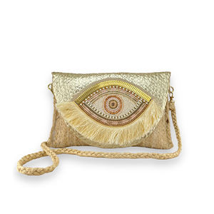 Bolso de mano de yute hecho a mano de la mejor calidad para mujer Material de paja de moda rebordear Shell borla Forro de algodón cremallera larga directa - Product Image 6