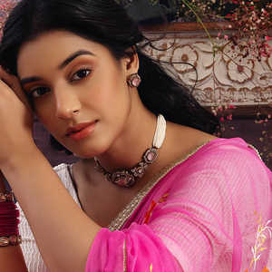 Pink Color Kundan <b>Choker</b> <b>Necklace</b> with Studs Doublet Stone <b>Fine</b> Jewelry - Product Image 2