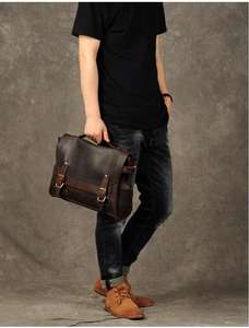 Premium Quality Genuine Leather Soft Bag Unisex Luxury Casual Portable Lightweight <b>Laptop</b> Crossbody Shoulder Office Business - Product Image 4