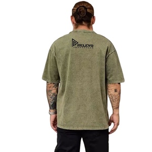 T-shirt délavé à l'acide personnalisé pour homme, 220g, en coton, col rond, manches courtes, imprimé, fitness, t-shirt vierge, 100% coton jersey - Product Image 3