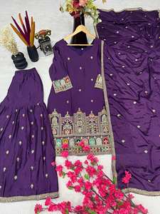 Lanzamiento de un nuevo y moderno Sharara Palazzo de diseñador para fiestas, con tela de seda Chinon pura y bordes de encaje reversibles. - Product Image 4