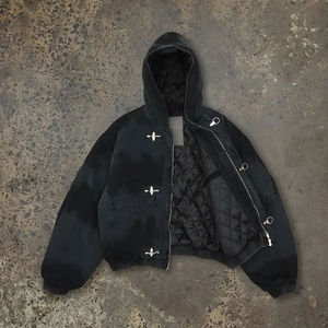 Sweat à capuche oversize personnalisé 2026 avec fermeture éclair, 100 % coton molletonné, uni, style streetwear, hiver, brodé - Product Image 2