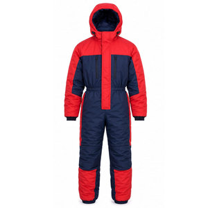 <b>Boys</b> Red Navy Color Blocking Winter Snowsuit Full Length Hooded Waterproof Sporty Tracksuit With Side Pockets - Product Image 2