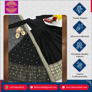 Diseñador de moda para bodas y fiestas, bordado pesado y trabajo de secuencia, Faux Georgette Anarkali, conjunto de vestido y Dupatta para mujeres - Product Image 5