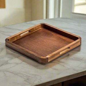 Plateau de service ovale en bois traditionnel, motifs sculptés à la main contemporains et modernes, artisanat en métal, adapté aux cadeaux, à la maison et à la cuisine - Product Image 1