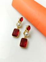 Anting-anting gantung mewah wanita berlapis emas 18k dengan mutiara air tawar, garnet potongan emerald, dan kuarsa buatan tangan, bersertifikat untuk pesta pernikahan