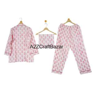 Wholesale Of 100% Cotton PJ Set Block Printed Floral <b>Pajama</b> Top and Bottom <b>Summer</b> Night Wear Ankle-Length Sleepwear <b>For</b> <b>Womens</b> - Product Image 6