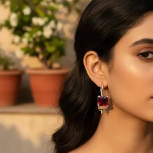 "Chic <b>Silver</b> Red Gemstone <b>Dangle</b> <b>Earrings</b> for Women" - Product Image 2