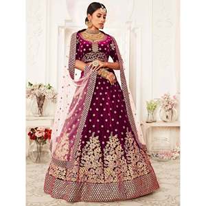 Lehenga Choli de mariée en velours brodé violet attrayant pour les vêtements de mariage - Product Image 5