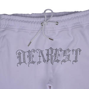 Conjunto de dos piezas de chándal de lana tecnológica para hombre blanco y negro con logotipo de bordado y diamantes de imitación, pantalones de chándal de entrenamiento físico para gimnasio - Product Image 5