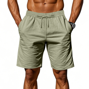 Men's Casual Gym Workout Shorts Solid Olive Color Satin <b>Mid</b> Elastic Waist Quick-Dry Lightweight Breathable 100% Polyester - Product Image 1