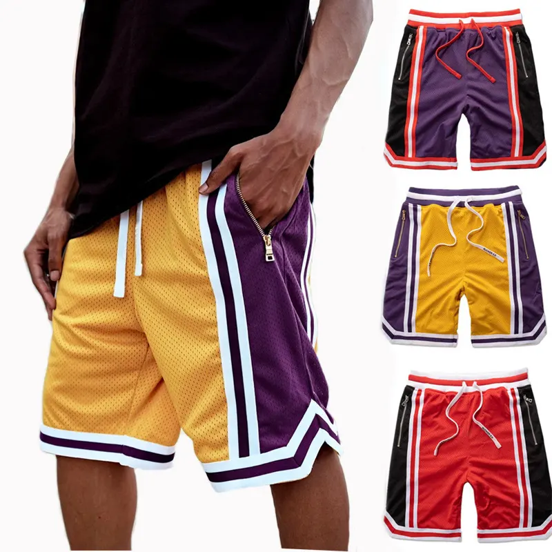 Wholesale Custom Logo Vintage Classic Mens Polyester Mesh Basketball Shorts with Zipper Pocketsshorts Shorts for Men Basketball