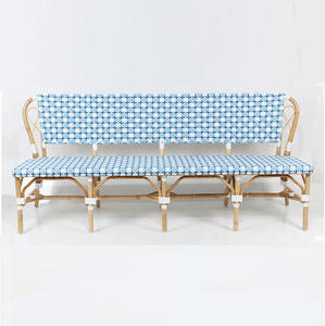Handwoven Eco-Friendly Durable Minimalist Antique Outdoor Garden Rattan <b>Sofa</b> <b>Bench</b> Blue White for Patio Balcony Cafe Resort - Product Image 3