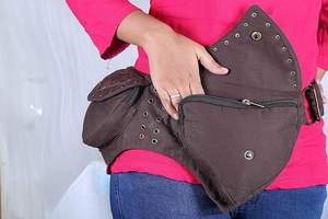 Premium Handmade Vintage Crafts Practical Fannypack Cotton Waist Bag <b>Travel</b> Utility <b>Belt</b> Genuine Leather - Product Image 2