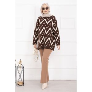 Pull tricoté vintage Lavin, motif léopard zigzag café, grande taille, respirant, style décontracté pour l'automne-hiver, style coréen - Product Image 4