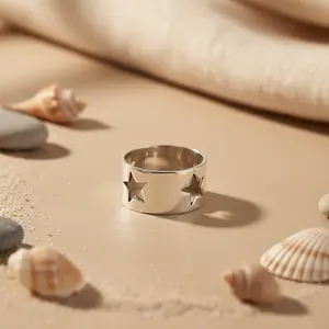 Bague statement pour femme en argent 925 avec découpe en forme d'étoile, bijoux fins, broches - Product Image 1