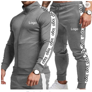 Ropa para correr para hombre, chaqueta ajustada con cremallera y cuello levantado, bolsillos con cremallera, cintura elástica, chándales flexibles - Product Image 1