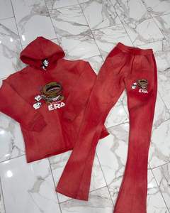 Conjunto de Dos Piezas de Sudadera con Capucha y Pantalones Deportivos Vintage de Invierno Personalizados, Estampado DTG, Corte Acampanado, Lavado Ácido, Trajes Deportivos para Hombre 100% Algodón - Product Image 2