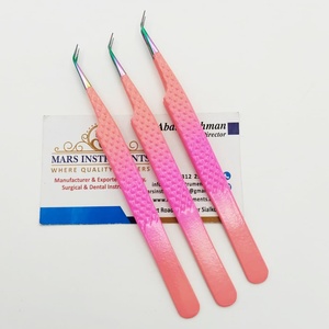 Pinzas para extensiones de pestañas clásicas de 45 grados de acero inoxidable japonés profesional de alta calidad, punta suave de Color Rosa degradado - Product Image 1
