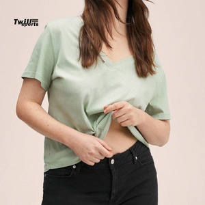 Camiseta Personalizada con Cuello en V para Mujer con Logotipo, 100% Algodón Canvas, Secado Rápido y Transpirable, Nueva Llegada - Product Image 4