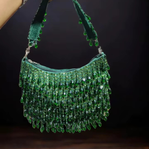 Luxury Vintage Bohemian Designer Suede Evening Clutch <b>Bag</b> for Ladies with Embroidery and Pearl Beads Handmade in India - Product Image 1