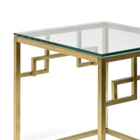 Table basse/appoint moderne Anderson avec structure en fer doré, plateau en verre, hauteur réglable, couleur personnalisable pour salon, intérieur/extérieur