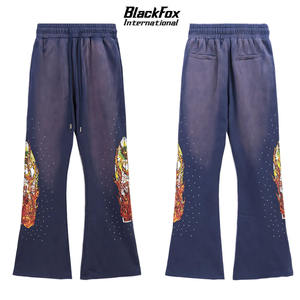 กางเกงขาบานผ้าฝ้ายพิมพ์ลายเฮฟวี่เวทดีไซน์ใหม่สำหรับทุกเพศเสื้อผ้าลำลองไซส์ใหญ่พิเศษกางเกงขาบานขายส่ง - Product Image 4